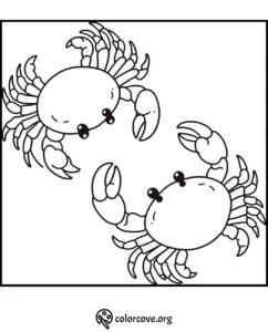 Two cartoon crabs coloring page, perfect for kids' creative activities and fun ocean-themed coloring sessions.