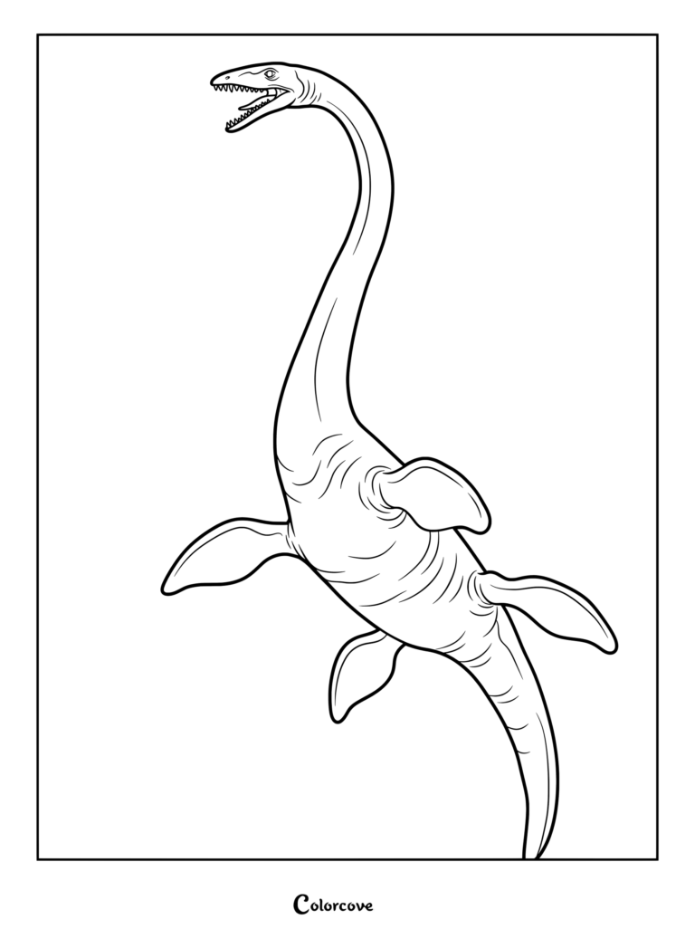 Coloriage du Monstre du Loch Ness mettant en scène un Cryptide doté d'un long cou et de nageoires.