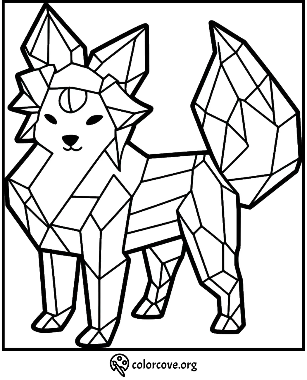 Geometric fox coloring page with intricate lines and patterns for creative coloring fun.