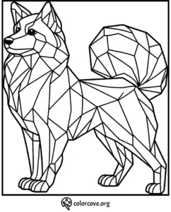 Geometric fox coloring page with intricate polygonal design for printable art and relaxation.