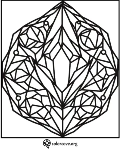 Geometric abstract coloring page with intricate patterns, perfect for relaxation and creativity.