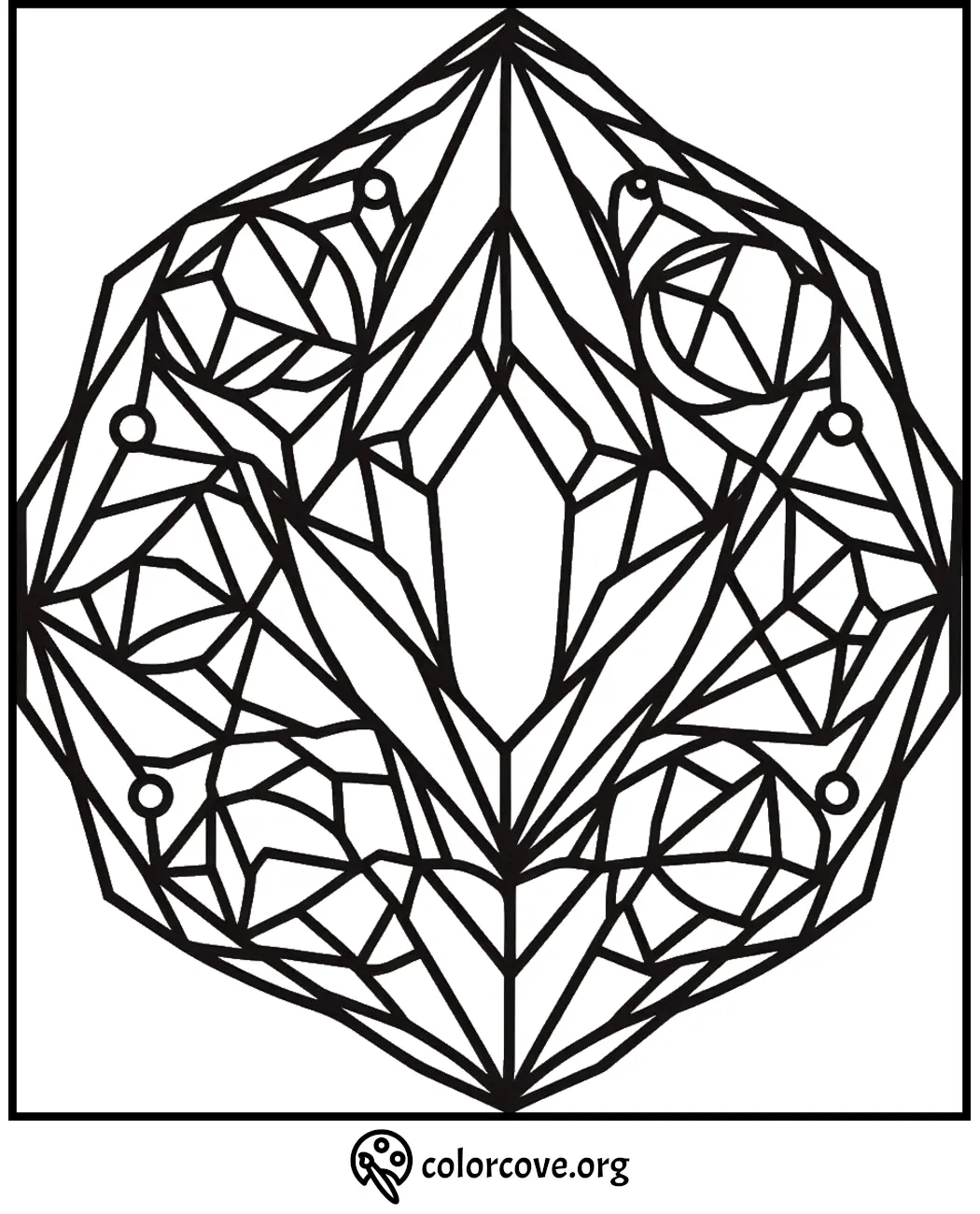 Geometric abstract coloring page with intricate patterns, perfect for relaxation and creativity.