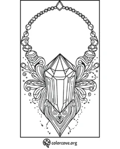 Crystal heart coloring page with intricate patterns and floral design, perfect for relaxation and creativity.