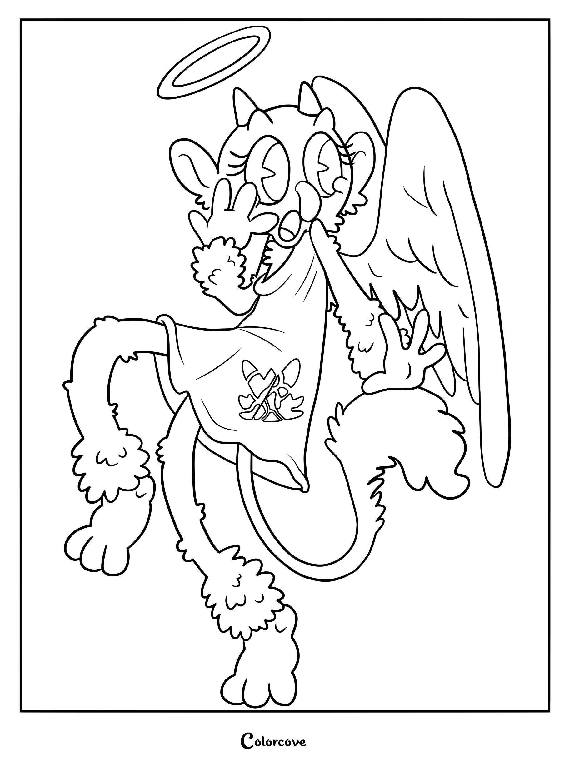 Dibujo para colorear del personaje El Ángel del DLC de Cuphead en estilo manguera de goma de los años 30.