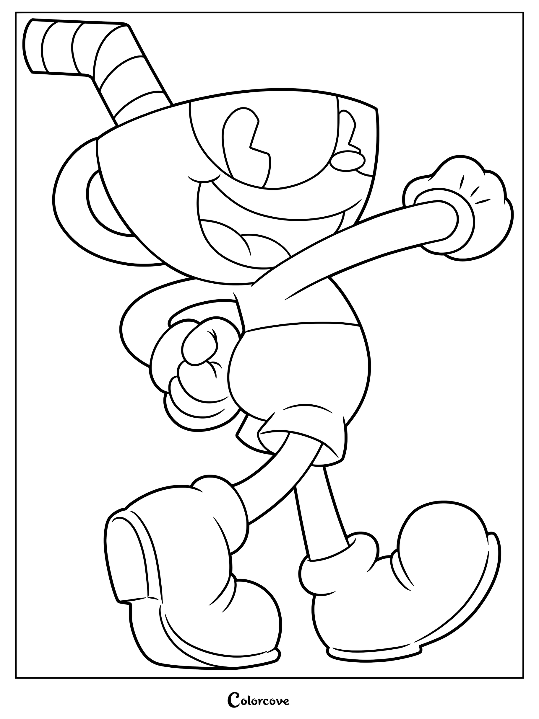 Alegre dibujo estilo doodle para colorear de Cuphead.