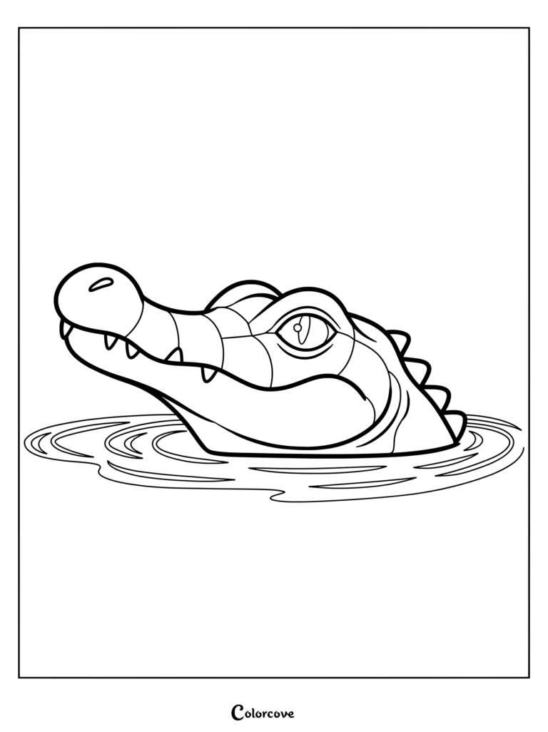 La cabeza de un lindo Caimán emergiendo del agua ondulante en esta página para colorear.
