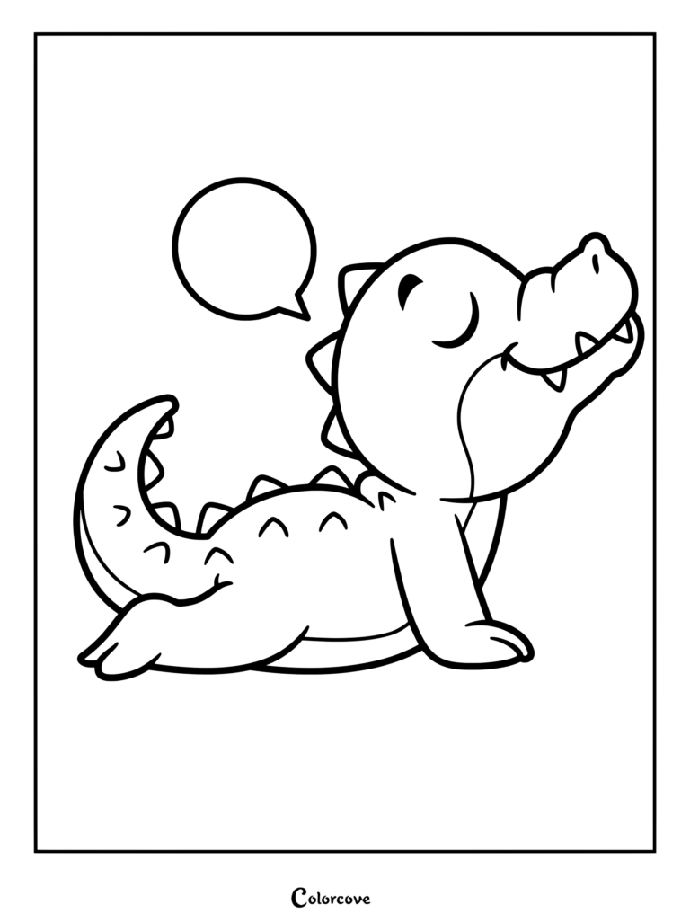 Un lindo Caimán acostado con un globo de texto en blanco en esta página para colorear.