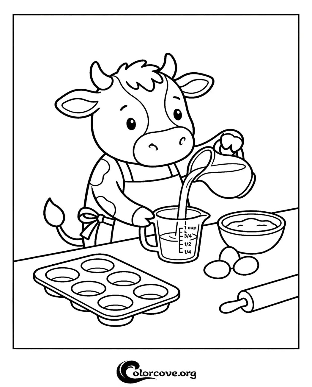 Inspire your little chef with this adorable baking-themed cow coloring page. This fun and simple printable is perfect for kids who love animals and cooking activities.