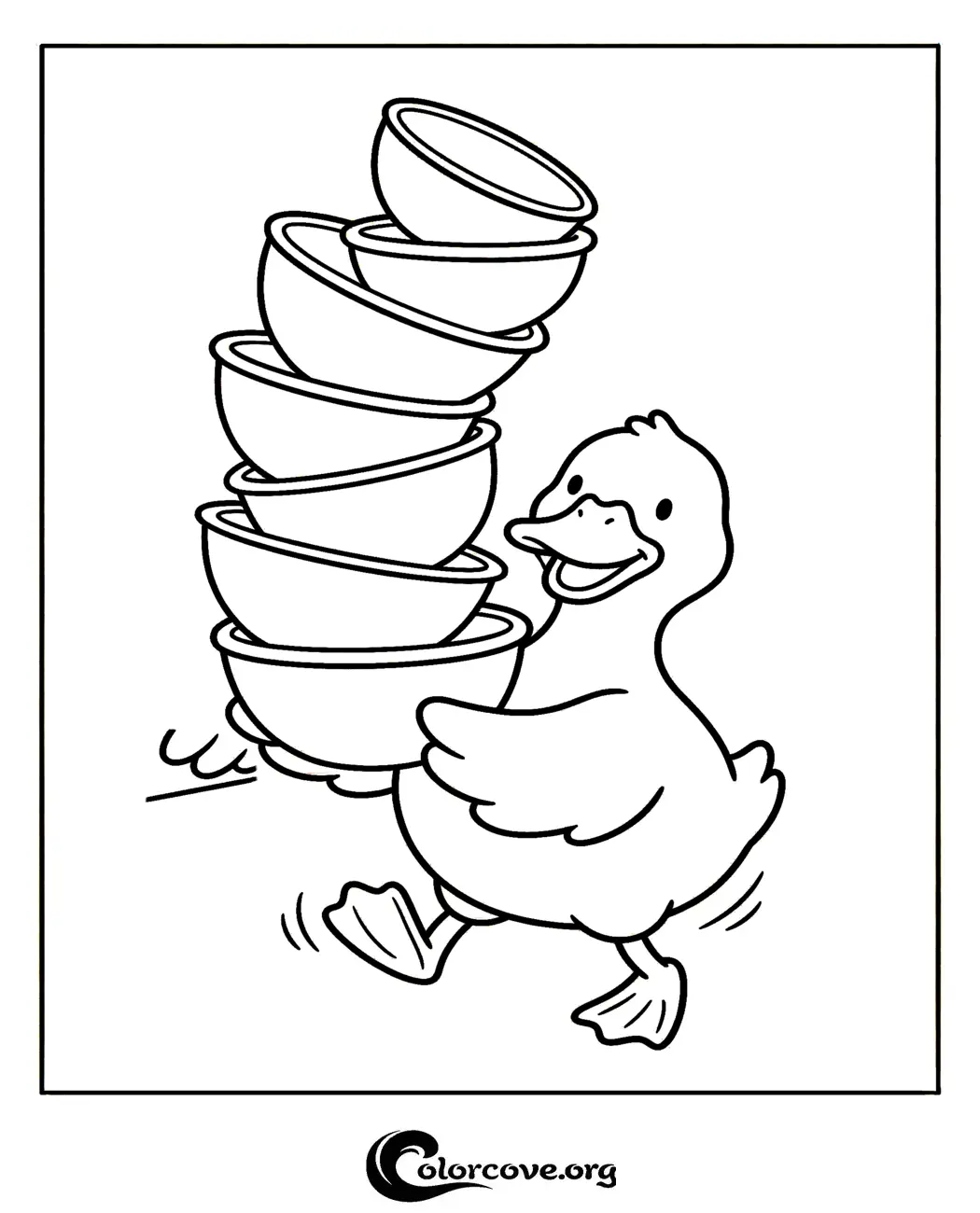 Brighten up your day with this adorable duck carrying a stack of bowls coloring page. This fun and simple printable is perfect for kids who love animals and is ready to print in seconds.