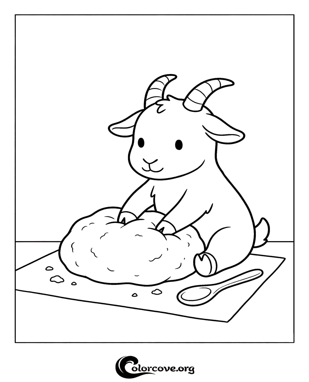 Bring this adorable scene to life with our free printable goat baking coloring page. Perfect for kids who love farm animals and fun creative activities.