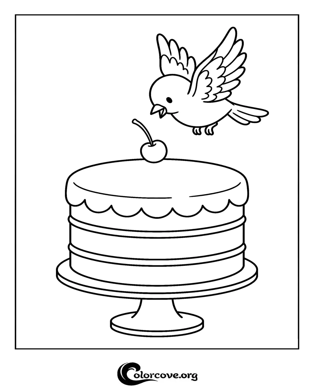 Spark your child's creativity with this adorable coloring page featuring a little bird and a yummy birthday cake. Download and print this fun, high-quality coloring sheet for free in seconds.