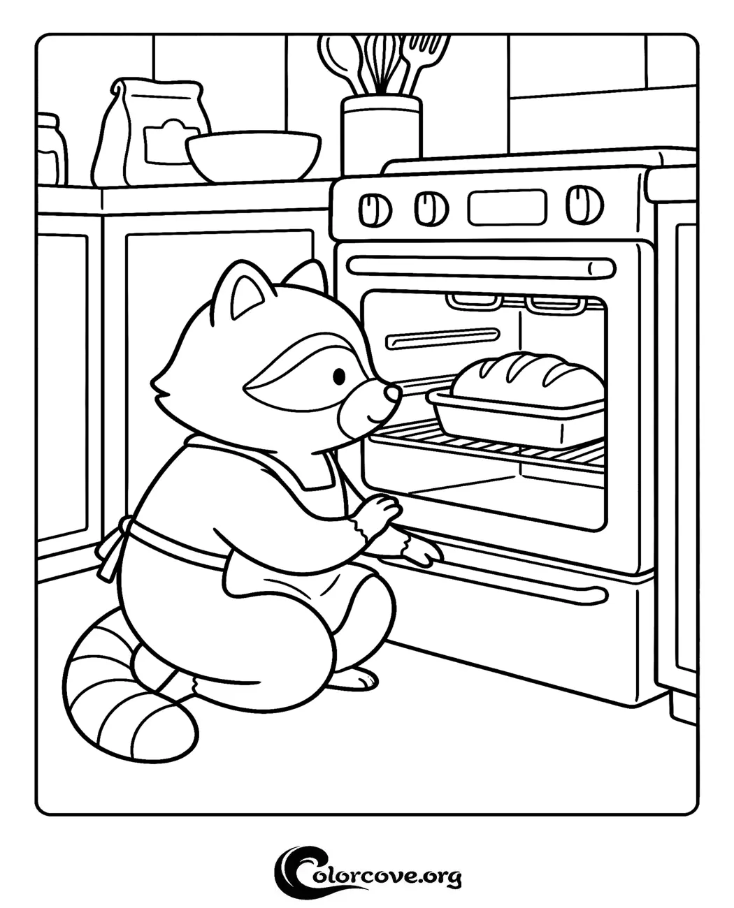 Spark your child's creativity with this adorable baking raccoon coloring page. Download and print this fun, free kitchen-themed activity in seconds for endless coloring entertainment.