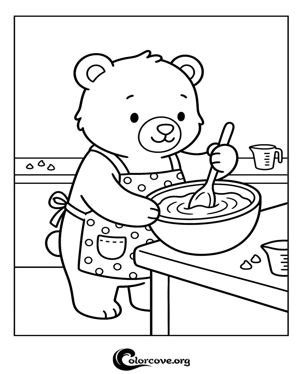 Inspire creativity in the kitchen with this adorable bear baking coloring page. This printable sheet is perfect for kids and adults who love fun baking activities.
