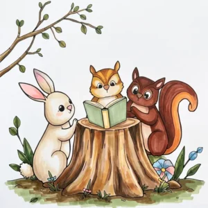37 Cute Animals Reading Coloring Pages: Cozy Aesthetic Art
