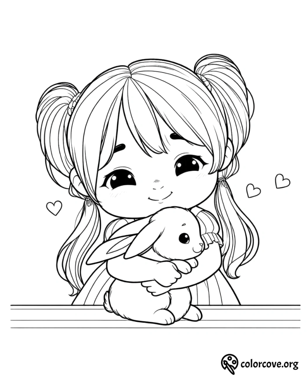 a cartoon girl holding a bunny