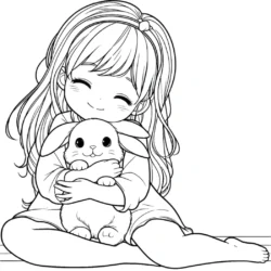 a cartoon of a girl holding a rabbit