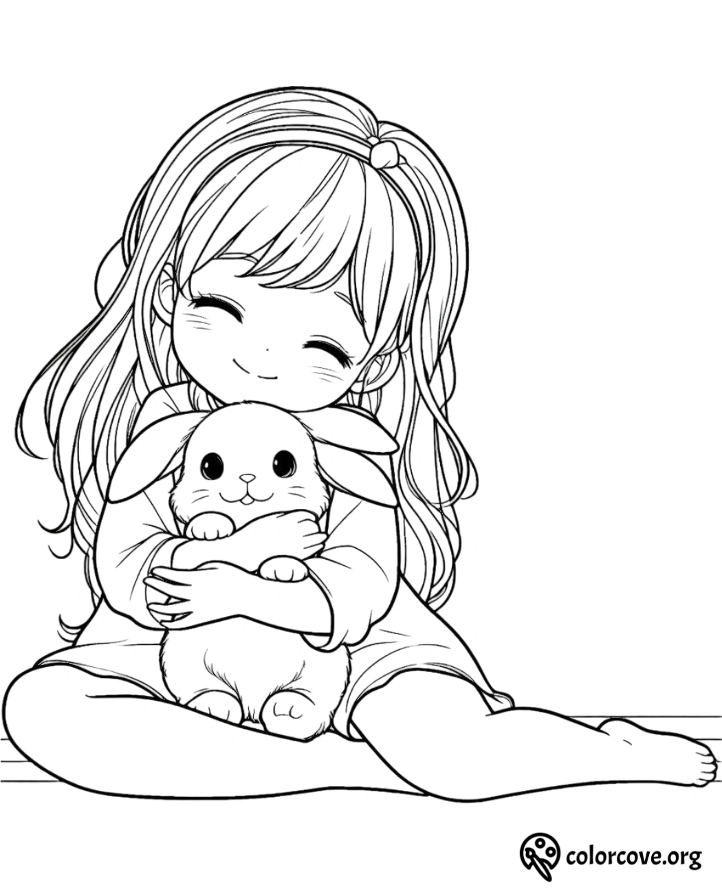 a cartoon of a girl holding a rabbit