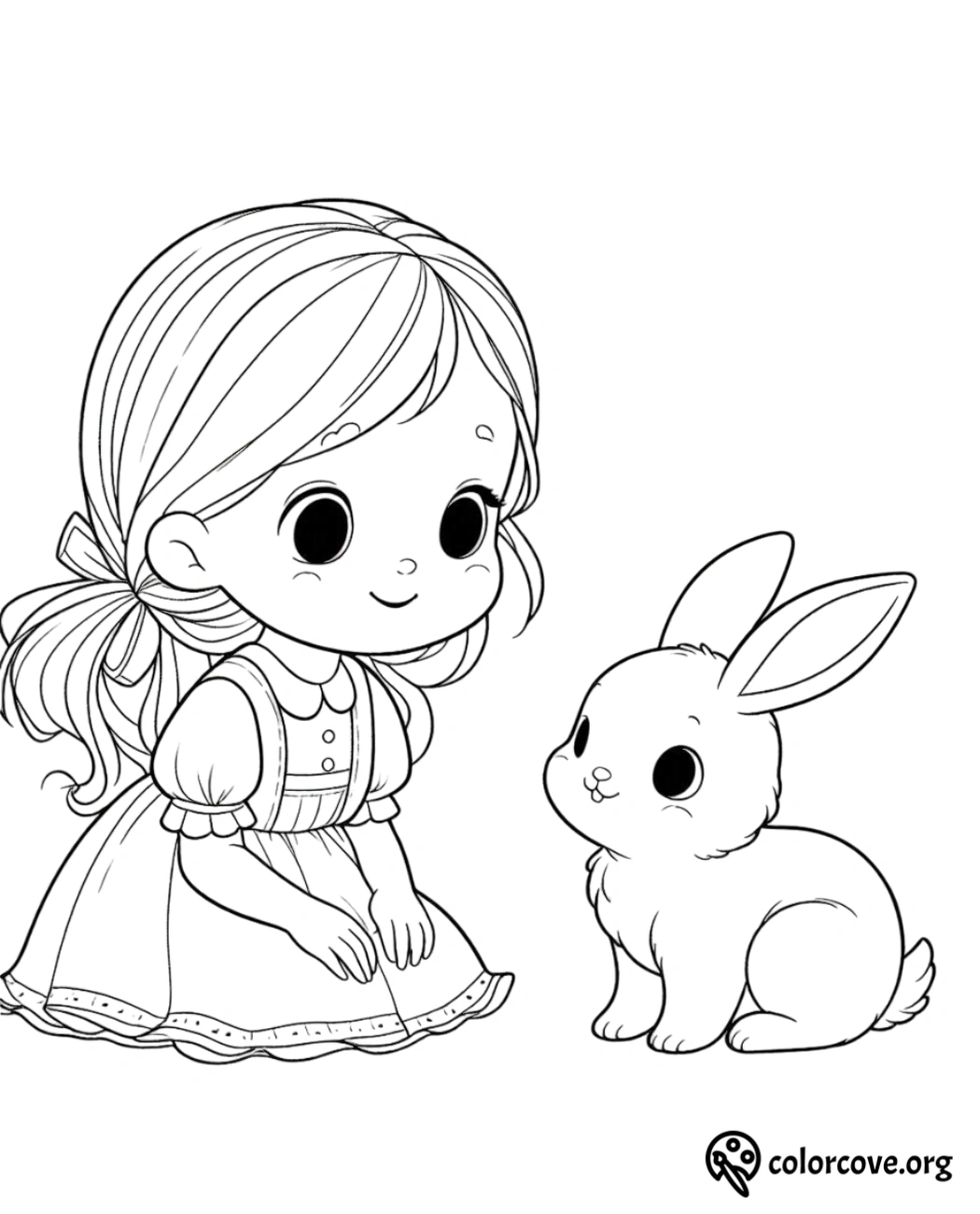 a cartoon girl and a rabbit