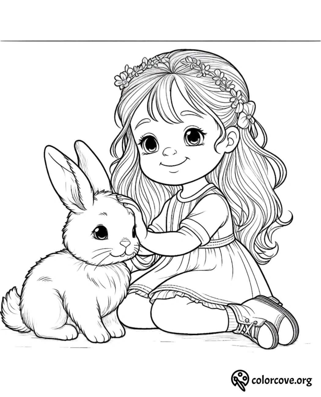 a girl petting a rabbit