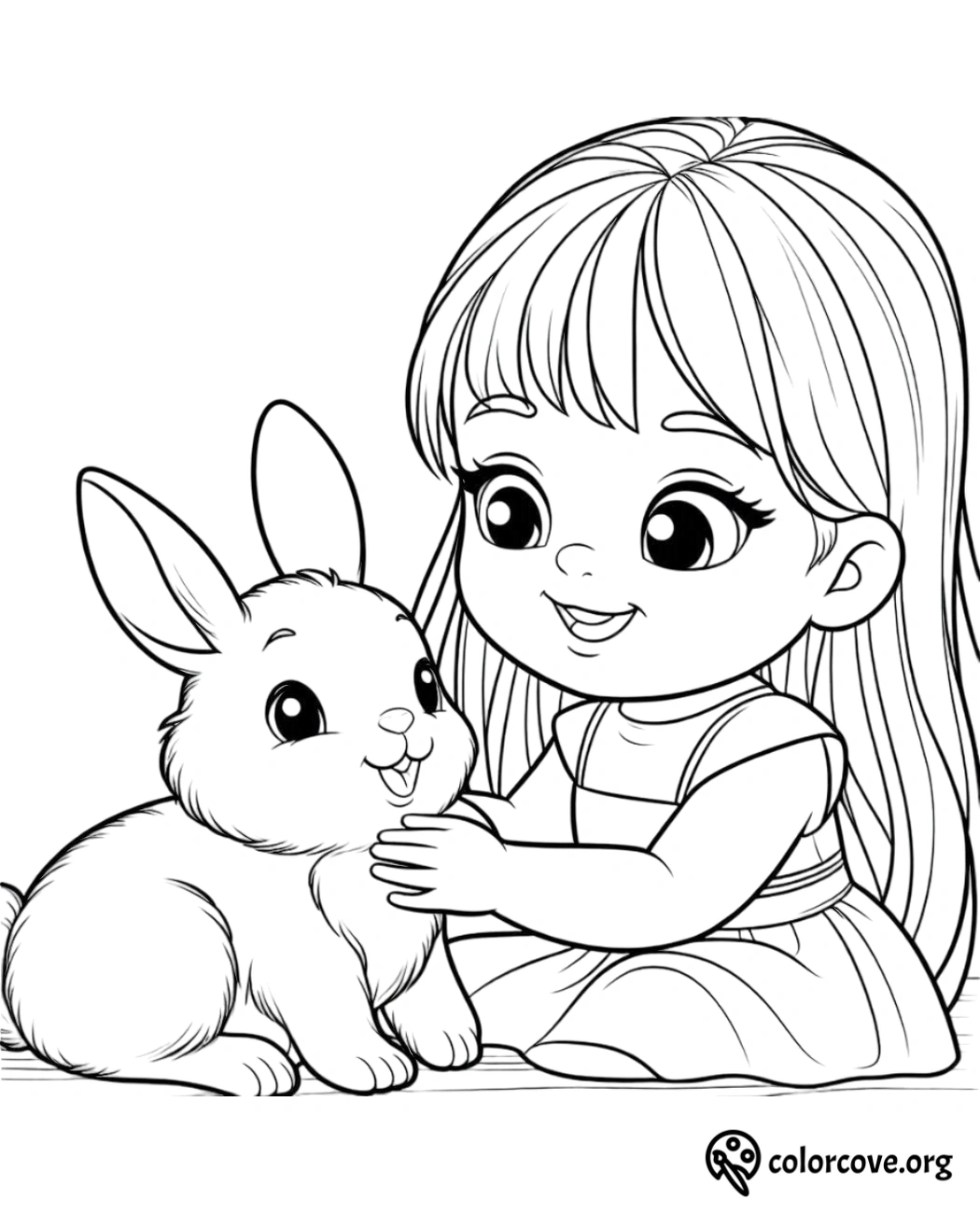 a cartoon of a girl petting a bunny