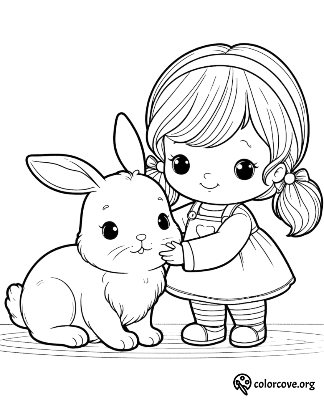 a cartoon of a girl petting a rabbit