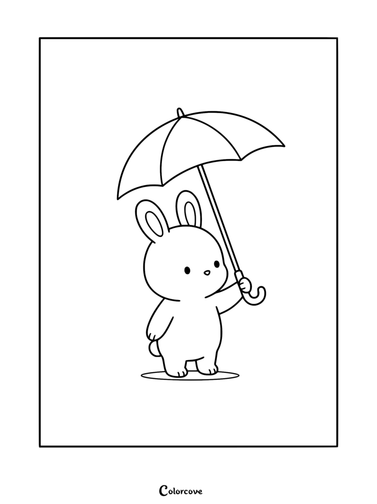 small bunny stands holding an open umbrella.