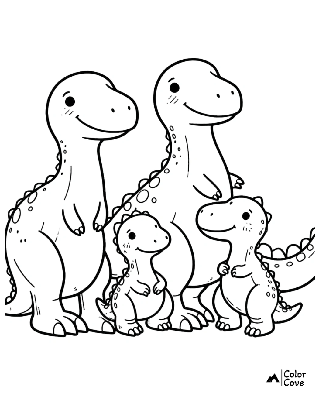 Family Dinosaur Coloring Page for Kids - Cute Cartoon Dinosaurs to Color - Fun Printable Activity for Children