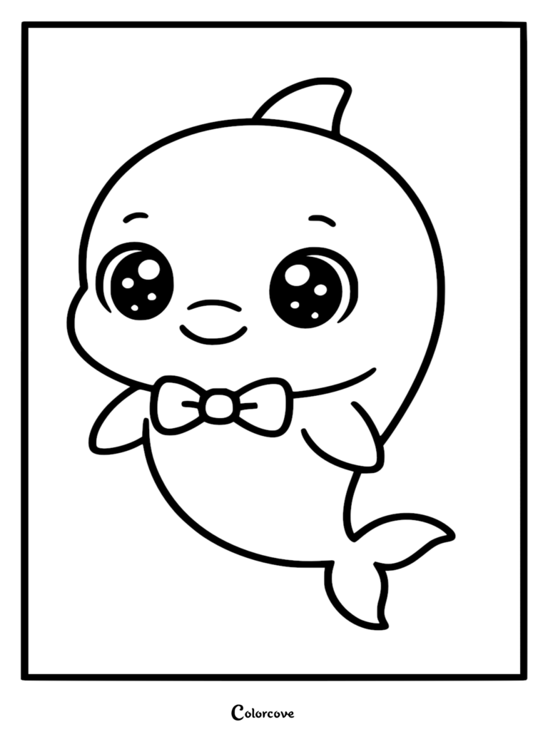 Un tierno delfín con pajarita en este dibujo para colorear imprimible gratis.
