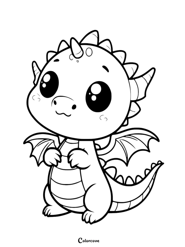A cute dragon with large eyes and a single horn on its head in this printable coloring page sheet 18.