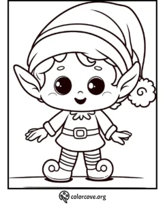 Cute elf coloring page for kids - Christmas holiday activity - free printable from colorcove.org.