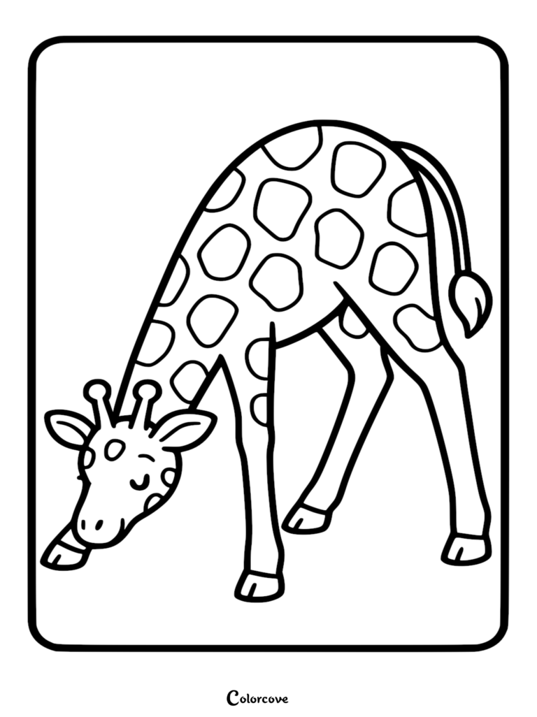 Una linda jirafa con manchas inclinando la cabeza hacia abajo en esta página para colorear gratuita para imprimir.