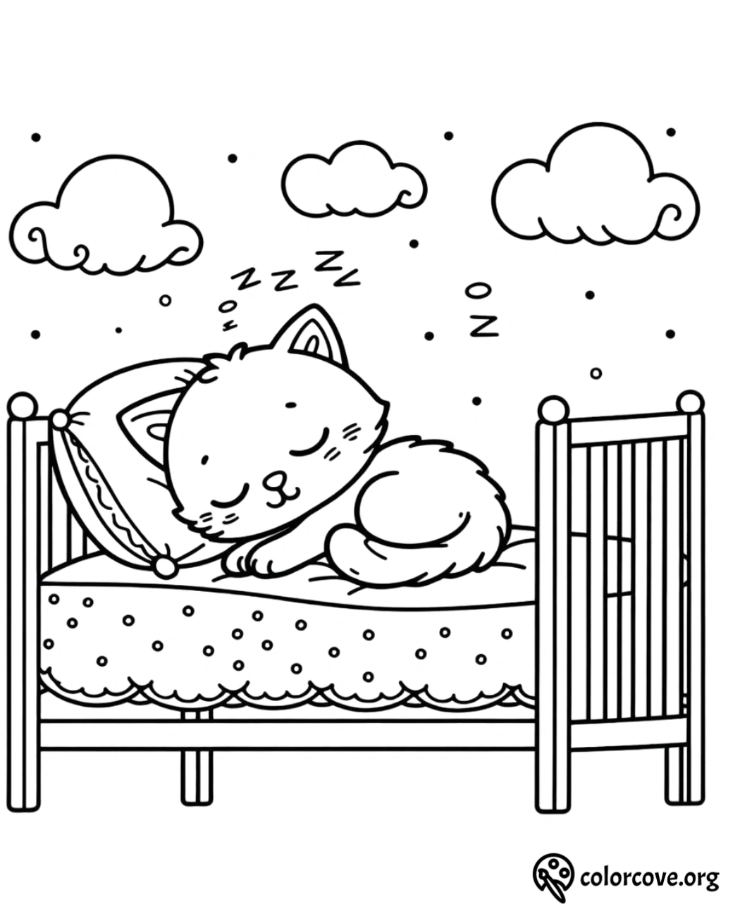 a cat sleeping on a bed