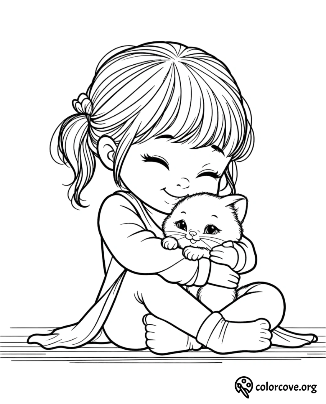 a girl hugging a cat