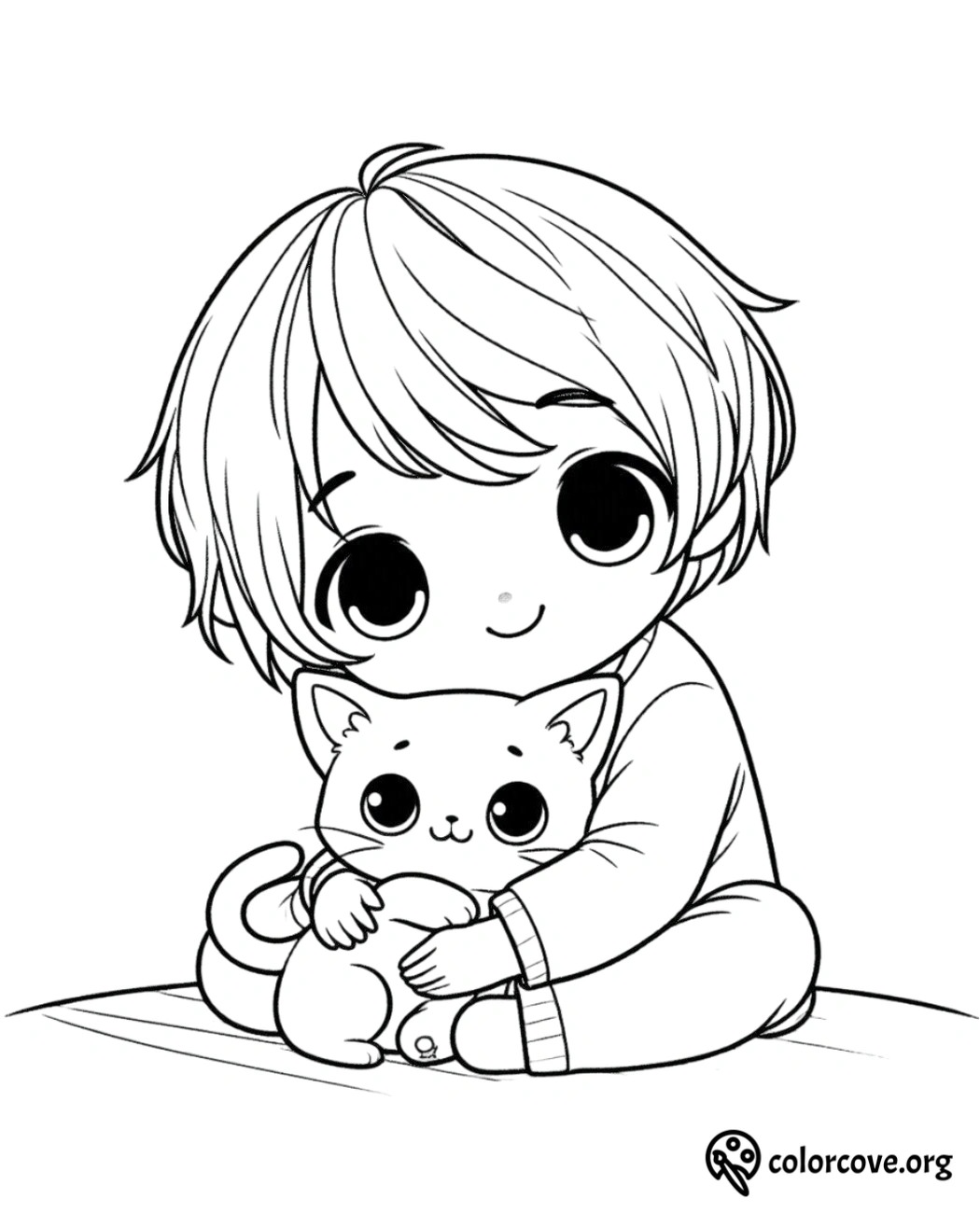 a cartoon of a boy holding a cat