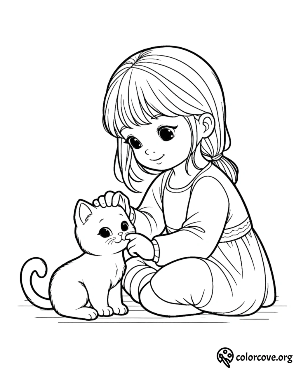 a cartoon of a girl petting a cat