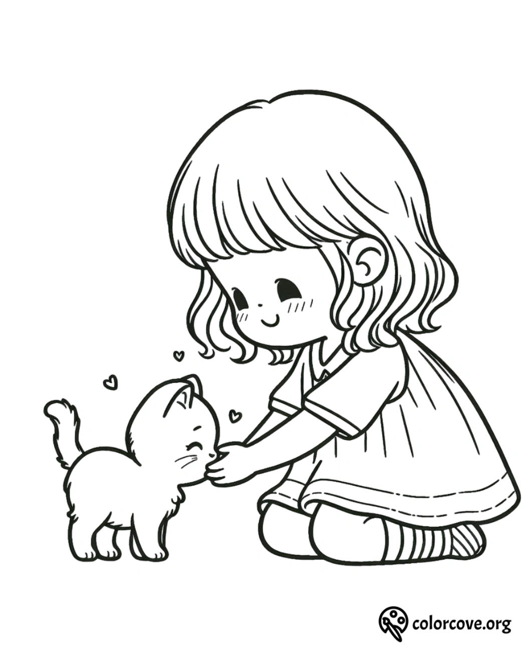 a cartoon of a girl petting a cat