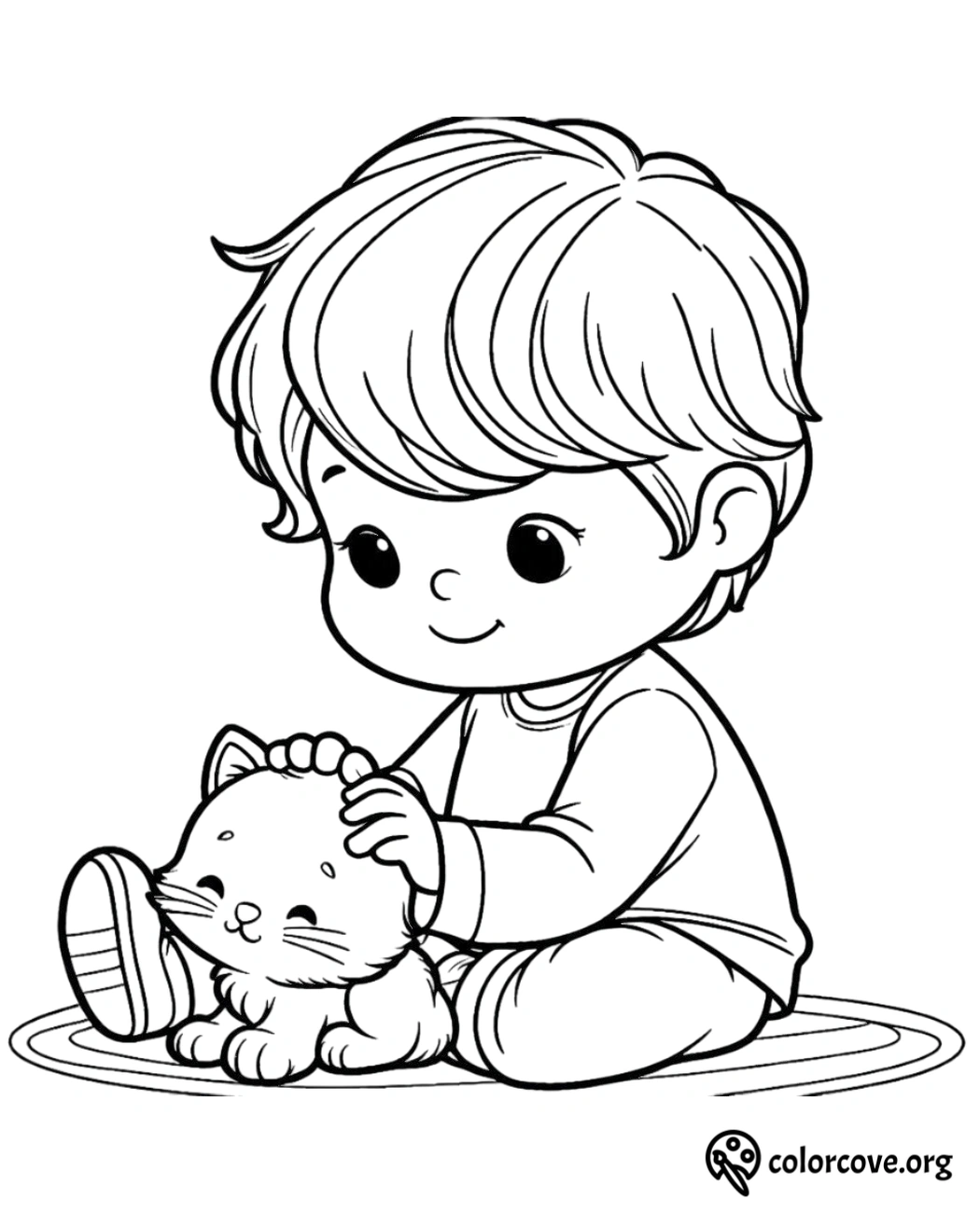 a cartoon of a boy petting a cat