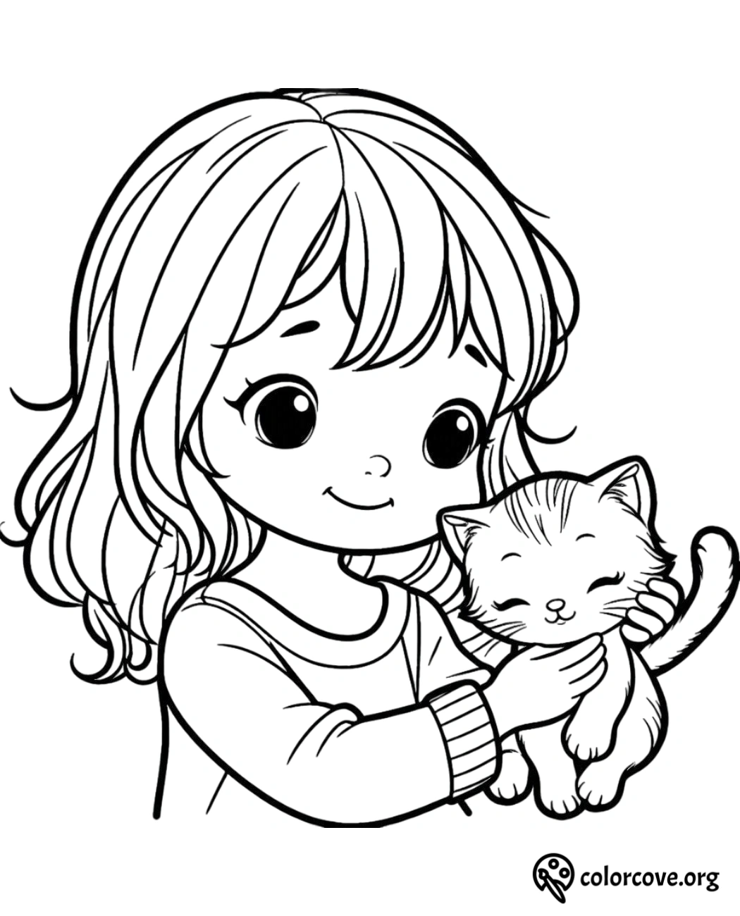 a cartoon of a girl holding a kitten