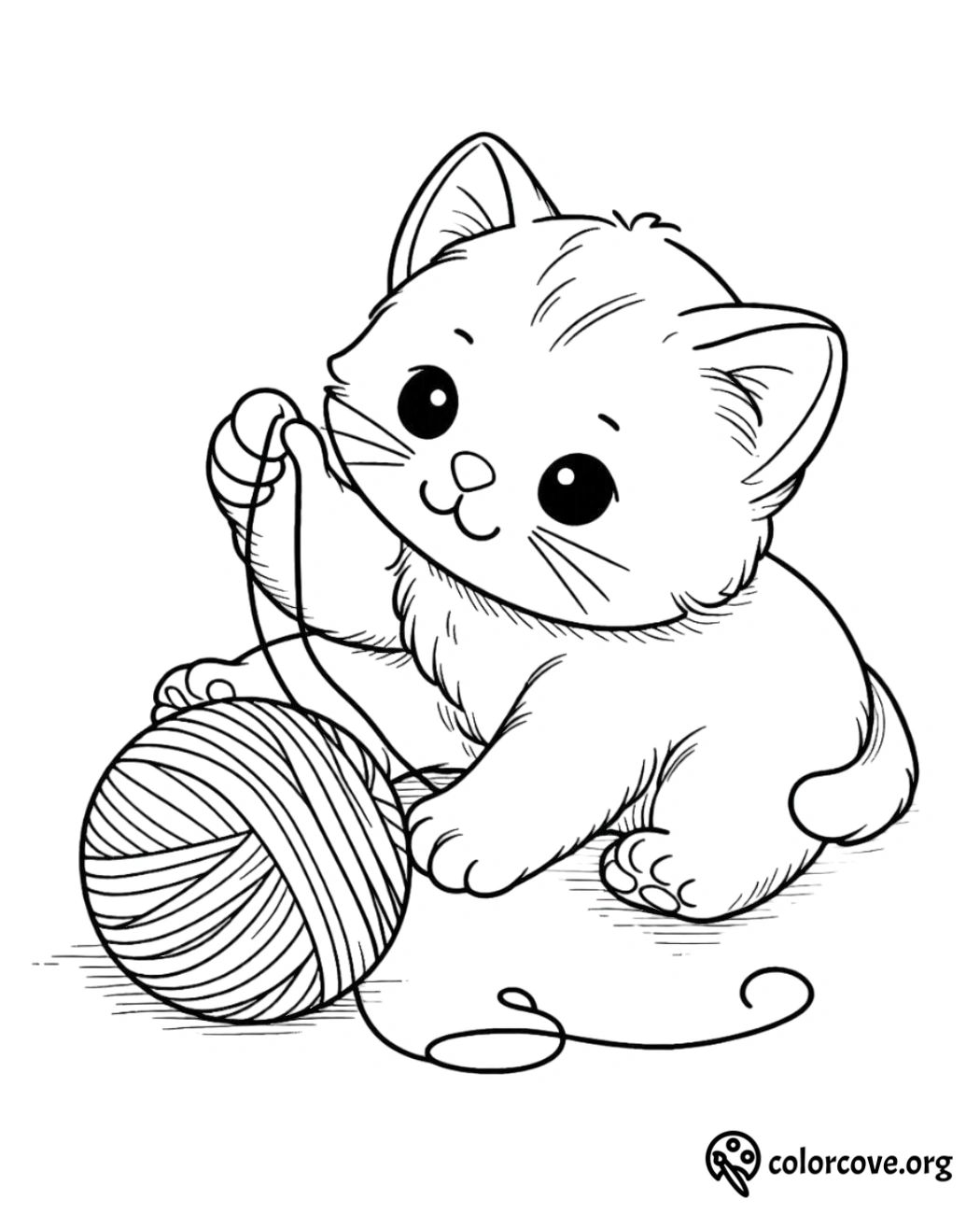 a cartoon of a cat playing with a ball of yarn