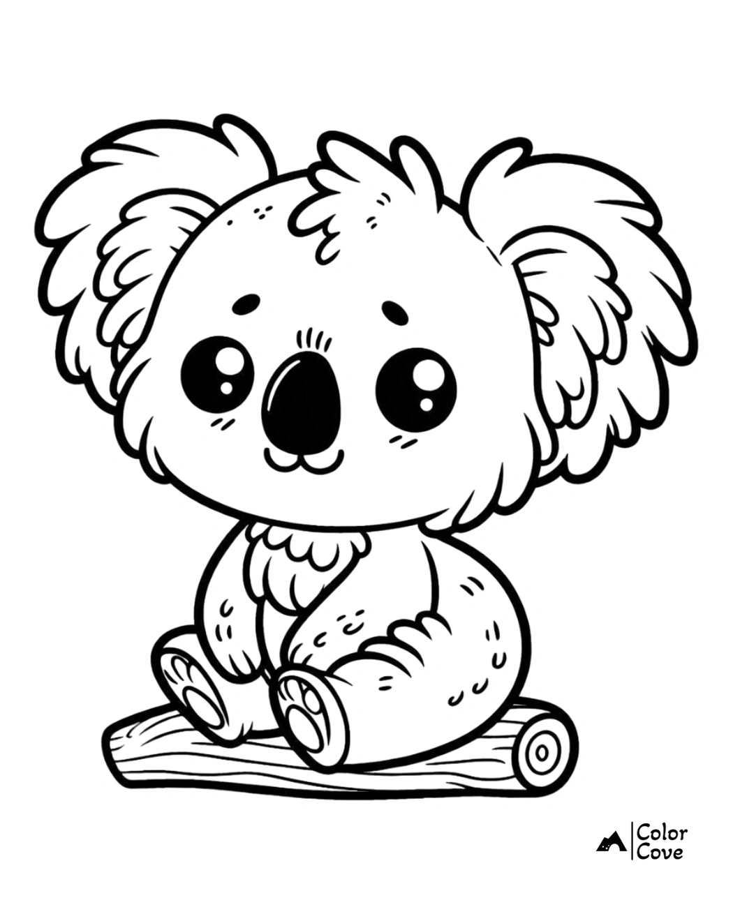 Cute koala coloring page for kids, featuring an adorable koala sitting on a tree branch. Perfect for fun activities.