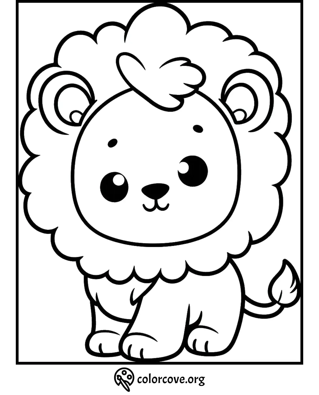 Cute lion coloring page for kids from ColorCove.org. Perfect for fun and educational activities. Download and print now!