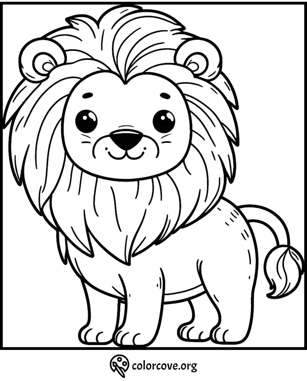 Cute lion coloring page for kids to print and color. Fun and engaging activity to spark creativity.