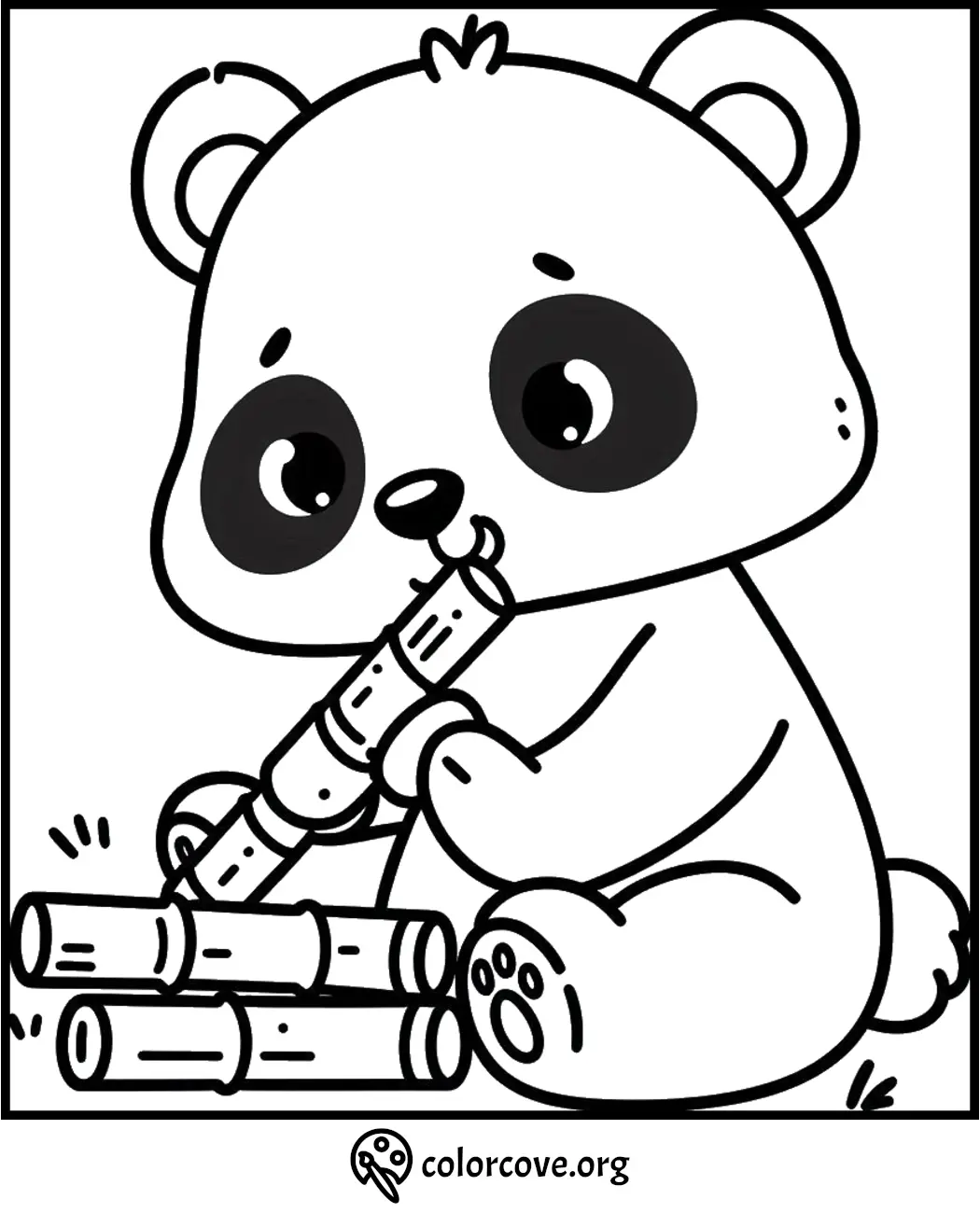 Cute panda eating bamboo coloring page for kids. Download and print fun animal coloring sheets at colorcove.org.