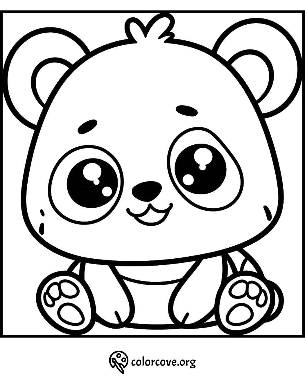 Cute cartoon bear coloring page for kids, featuring a kawaii bear with big eyes. Download and print at colorcove.org.