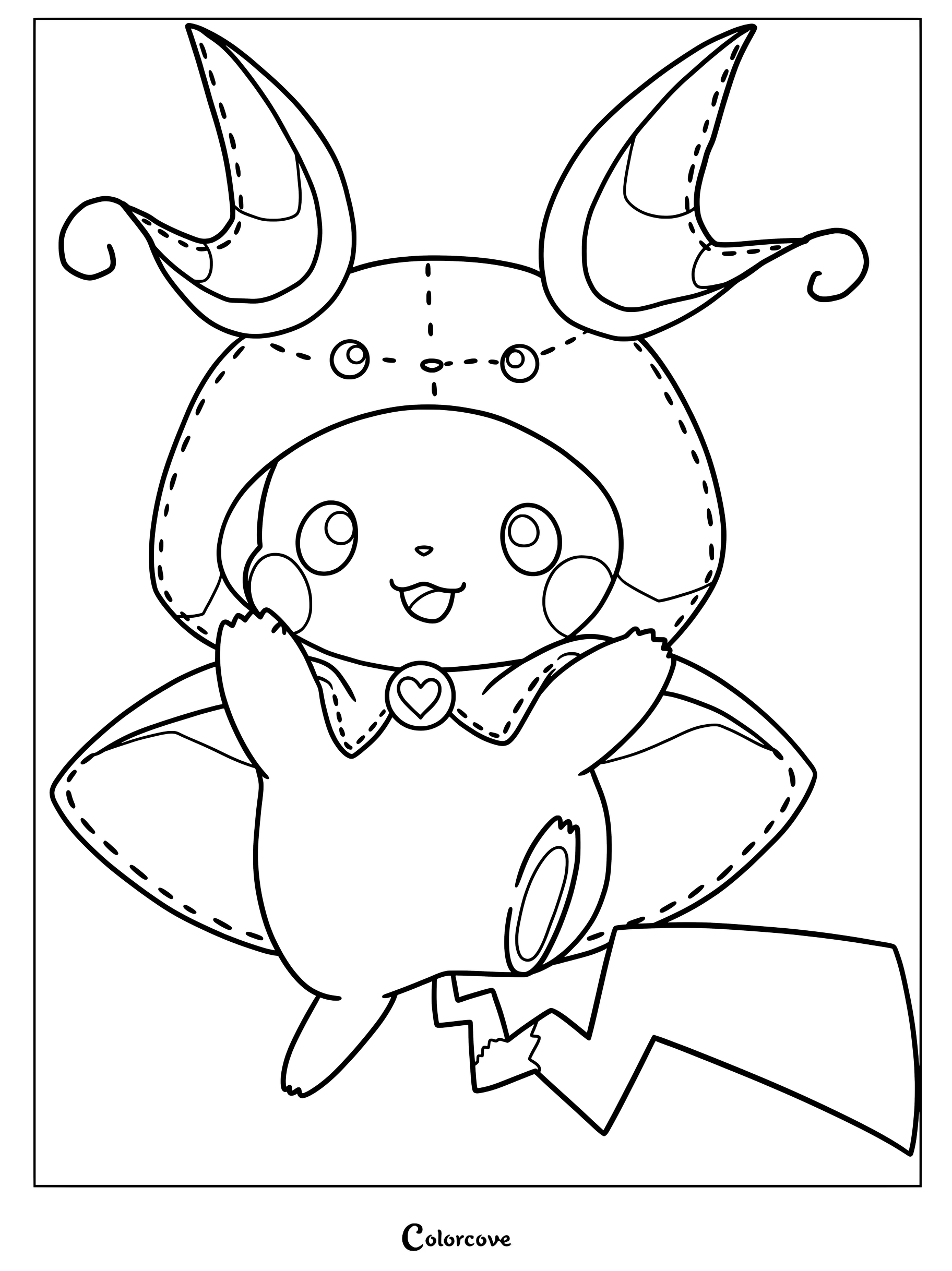 Page de coloriage de Pokemon Mignons de Pikachu portant un poncho et une cape de Raichu.