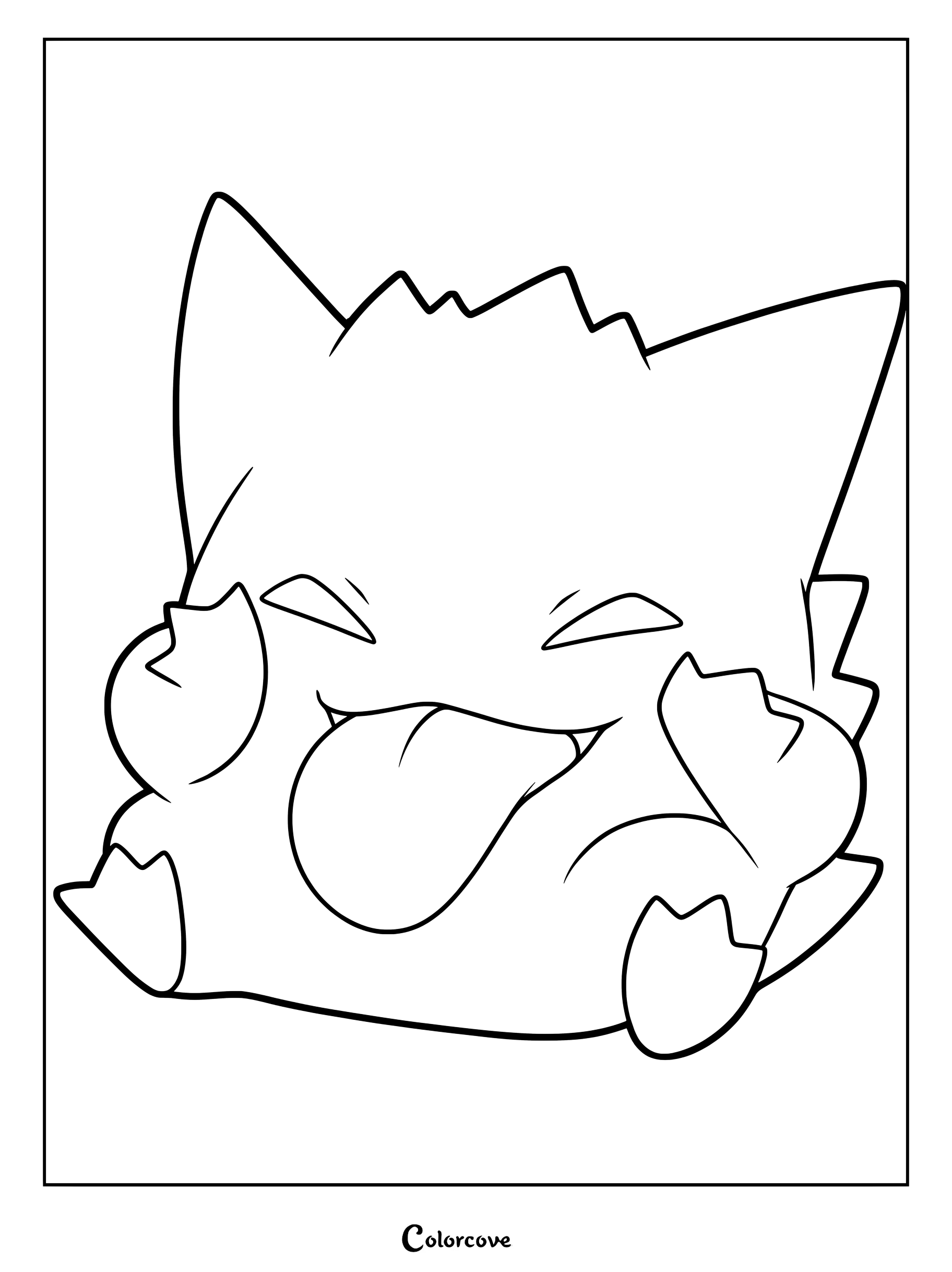 Page de coloriage de Pokemon Mignons représentant un Ectoplasma de style chibi avec une expression espiègle.