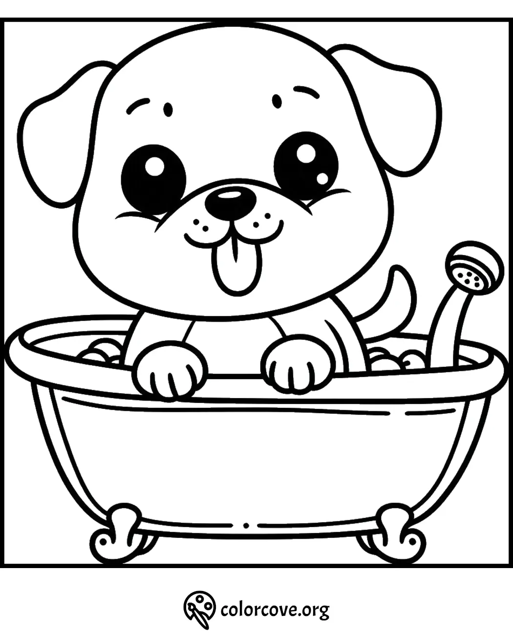 Cute puppy in a bathtub coloring page, perfect for kids to enjoy a fun and creative coloring activity.