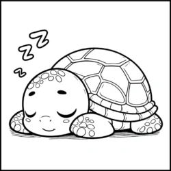 Coloring page featuring a cute sleeping turtle with Z's above its head. Ideal for kids' coloring activities.