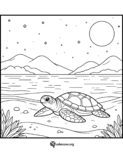 a coloring page of a turtle on a beach