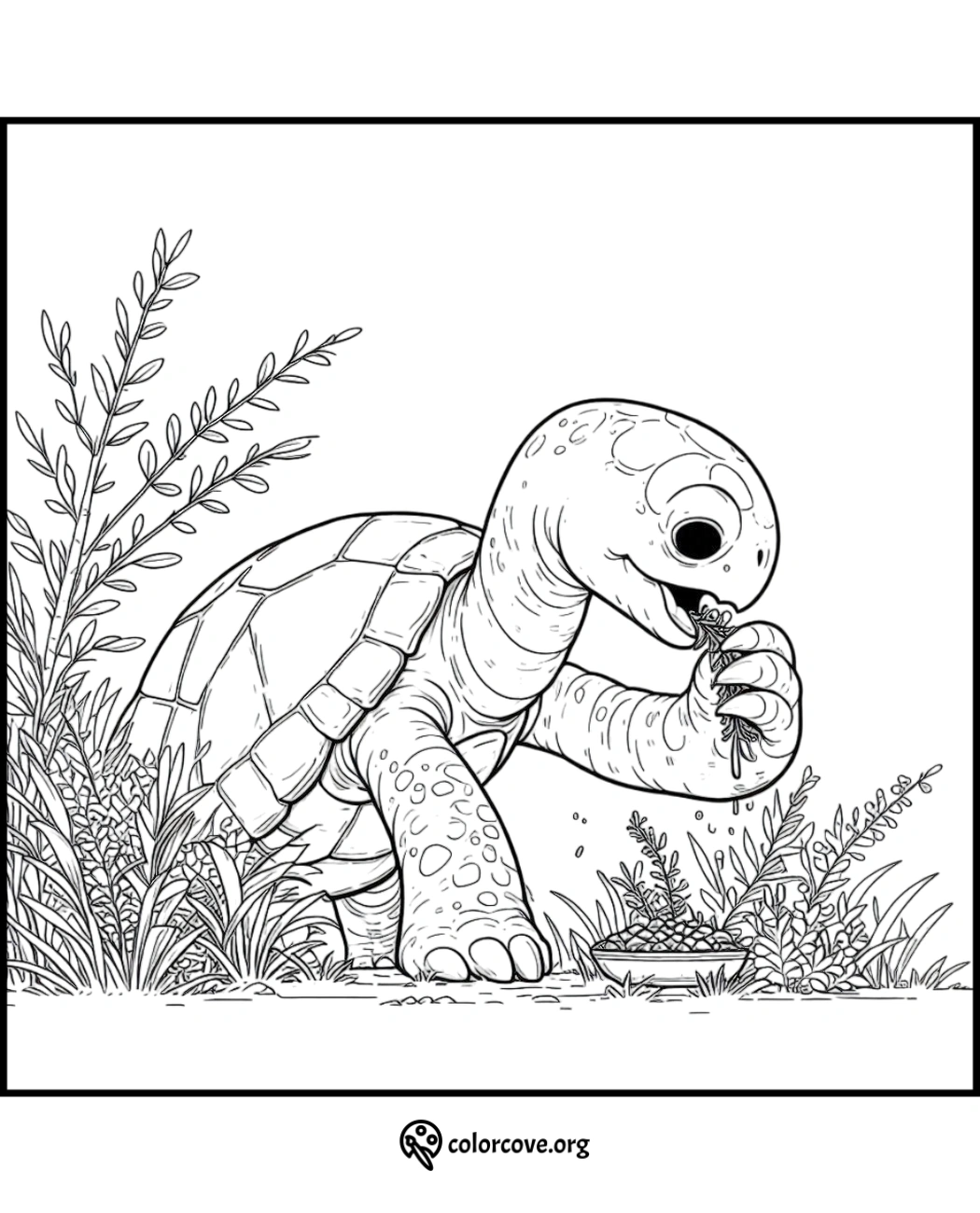 a cartoon of a turtle eating food